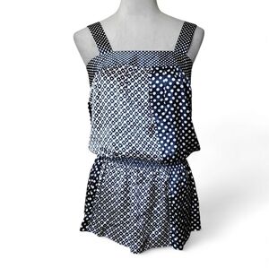lbd Silk Polka Dot Shirred Crop Top XS Retro Summer Blouse